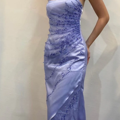 Straps a line lilac evening dresses with beading