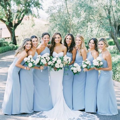 Charming halter sky blue chiffon a-line long bridesmaid dresses ,pd230680