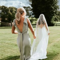 Fashion V Neck Sheath Sage Green Silk Satin Bridesmaid Dress with Bow,PD230682 - Thumbnail 3