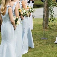 Fairy Light Blue Sheath Square Neck Satin Bridesmaid Dresses with Bow Straps ,PD230685 - Thumbnail 3