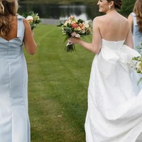 Fairy Light Blue Sheath Square Neck Satin Bridesmaid Dresses with Bow Straps ,PD230685 - Thumbnail 2