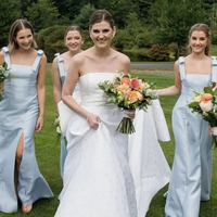 Fairy Light Blue Sheath Square Neck Satin Bridesmaid Dresses with Bow Straps ,PD230685 - Thumbnail 1