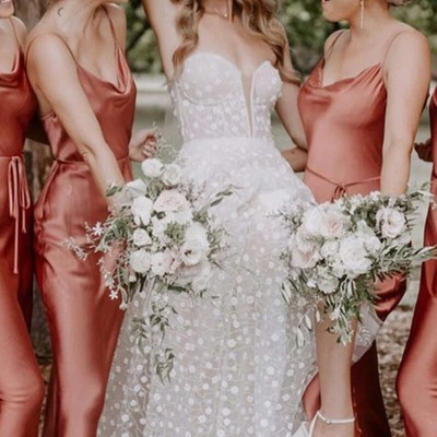 Bohemian red sheath straps rust silk satin tea lenght bridesmaid dresses,pd230686 - Thumbnail 3