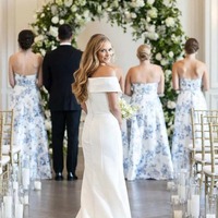 Floarl Strapless Sheath Printed Satin Long Bridesmaid Dresses,PD230688 - Thumbnail 2