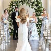 Floarl Strapless Sheath Printed Satin Long Bridesmaid Dresses,PD230688 - Thumbnail 1