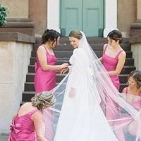Elegant Sheath Fuchsia Satin Square Neck Bridesmaid Dresses with Bow,PD230689 - Thumbnail 3