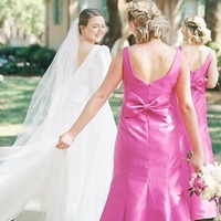 Elegant Sheath Fuchsia Satin Square Neck Bridesmaid Dresses with Bow,PD230689 - Thumbnail 2