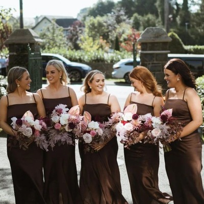 Simple sheath straps silk satin ankle length bridesmaid dresses,pd230691