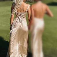 Fashion Tea Length Sheath Straps Satin Bridesmaid Dresses with Slit ,PD230694 - Thumbnail 2