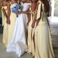 Cute  Yellow Sheath Straps Satin Long Bridesmaid Dresses with Slit ,PD230696 - Thumbnail 2
