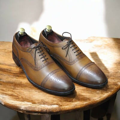 Handmade Men's Brown Genuine Leather Dress Shoes