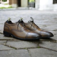 Handmade Men's Brown Genuine Leather Dress Shoes - Thumbnail 1