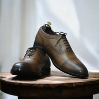 Handmade Men's Brown Genuine Leather Dress Shoes - Thumbnail 2