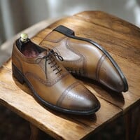 Handmade Men's Brown Genuine Leather Dress Shoes - Thumbnail 3