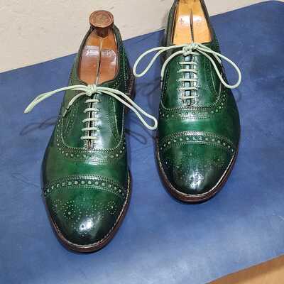 Elegant men's handmade green polishing oxfords blamoral lace up dress shoes