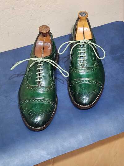 Elegant Men's Handmade Green Polishing Oxfords Blamoral Lace Up Dress Shoes