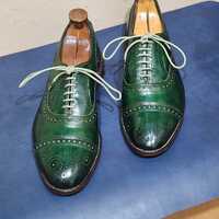 Elegant Men's Handmade Green Polishing Oxfords Blamoral Lace Up Dress Shoes - Thumbnail 1