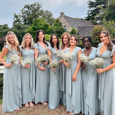 Simple chiffon slit a line bridesmaid dress with flared sleeves,pd230699 - Thumbnail 5