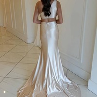 Mermaid Elegant Champagne One-Shoulder Silk Satin Bridesmaid Dresses Evening Dresses,PD230706 - Thumbnail 1