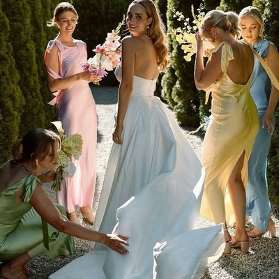 Romantic sheath silk satin boat neck long bridesmaid dresses,pd230709 - Thumbnail 2