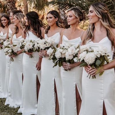 Charming sheath white silk satin long cowl neck bridesmaid dresses,pd230711