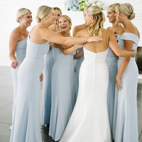 Elegant One Shoulder Sheath Sky Blue Long Bridesmaid Dresses ,PD230715 - Thumbnail 1