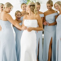 Elegant One Shoulder Sheath Sky Blue Long Bridesmaid Dresses ,PD230715 - Thumbnail 2