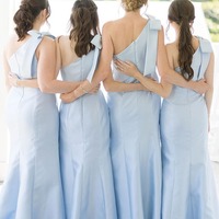 Elegant Mermaid One Shoulder Light Blue Satin Long Bridesmaid Dresses,PD230716 - Thumbnail 2