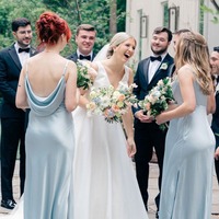Elegant Light Blue Satin Long Mermaid Bridesmaid Dresses with Slit ,PD230717 - Thumbnail 1