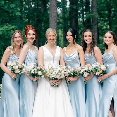 Elegant light blue satin long mermaid bridesmaid dresses with slit ,pd230717 - Thumbnail 3