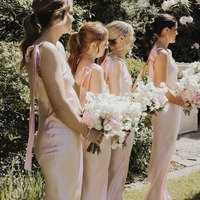 CutePink Satin Long Mermaid Bridesmaid Dresses with Bow ,PD230718 - Thumbnail 2