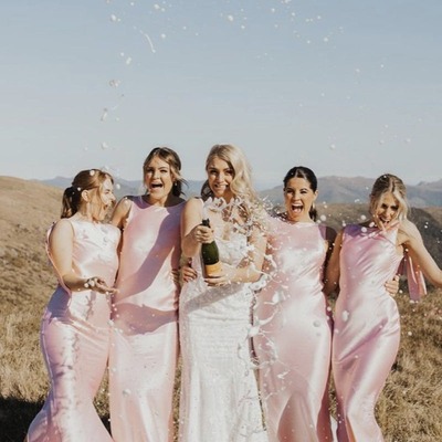 Cutepink satin long mermaid bridesmaid dresses with bow ,pd230718 - Thumbnail 4