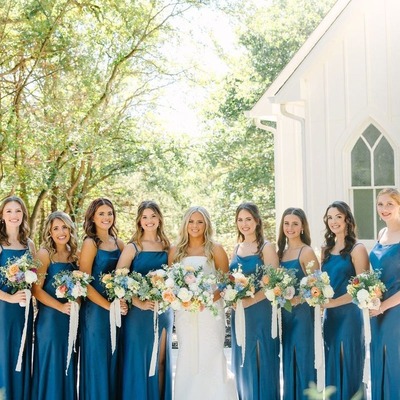 Simple spaghetti straps blue long mermaid bridesmaid dresses with bow back,pd230719
