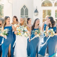 Simple Spaghetti Straps Blue Long Mermaid Bridesmaid Dresses with Bow Back,PD230719 - Thumbnail 3