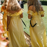 Off the Shoulder Ruffle Satin Ankle Length Yellow Bridesmaid Dresses,PD230720 - Thumbnail 1