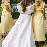 Off the Shoulder Ruffle Satin Ankle Length Yellow Bridesmaid Dresses,PD230720 - Thumbnail 4