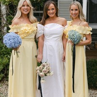 Off the Shoulder Ruffle Satin Ankle Length Yellow Bridesmaid Dresses,PD230720 - Thumbnail 5