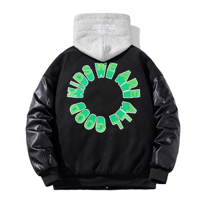 "we are all good kids" varsity jacket ( removable hood ) 