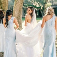 Light Blue Satin Sheath One Shoulder Long Bridesmaid Dresses,PD230722 - Thumbnail 1