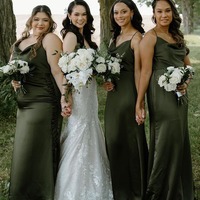 Cowl Neck Hunter Green Silk Satin Bridesmaid Dresses,PD230723 - Thumbnail 1