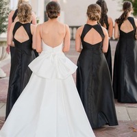 Simple Round Neck A-Line Black Satin Long Bridesmaid Dresses,PD230724 - Thumbnail 1