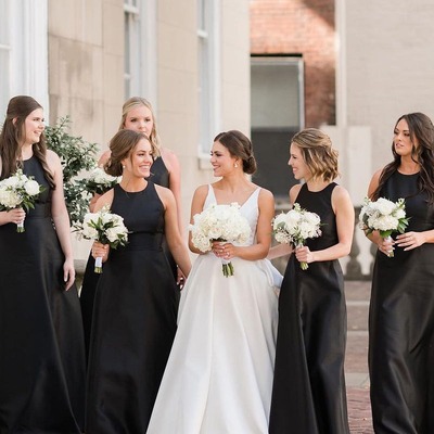 Simple round neck a-line black satin long bridesmaid dresses,pd230724 - Thumbnail 1
