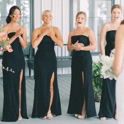 Long black strapless bridesmaid dresses with slit,pd230725 - Thumbnail 2