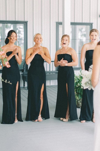 Long Black Strapless Bridesmaid Dresses with Slit,PD230725