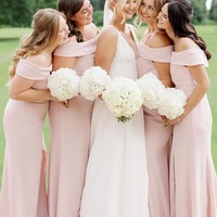 Simple Off the Shoulder Light Pink Long Mermaid Bridesmaid Dresses ,PD230727 - Thumbnail 1