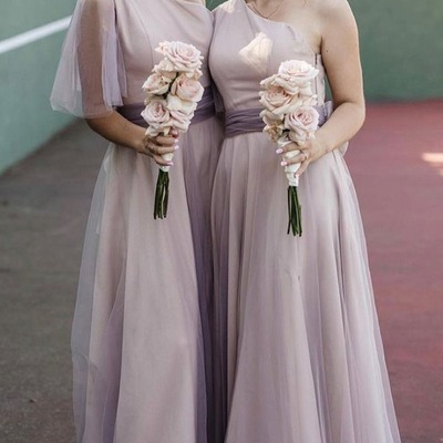 Elegant  one shoulder a-line long bridesmaid dresses,pd230730
