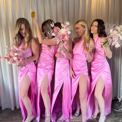 Fashion pink sheath one shoulder saitn bridesmaid dresses ,pd230735