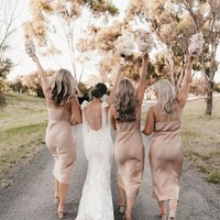 Champagne Sheath Cowl Neck Silk Satin Bridesmaid Dresses,PD230736 - Thumbnail 1