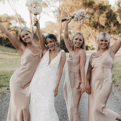 Champagne sheath cowl neck silk satin bridesmaid dresses,pd230736 - Thumbnail 3