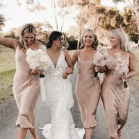 Champagne Sheath Cowl Neck Silk Satin Bridesmaid Dresses,PD230736 - Thumbnail 2